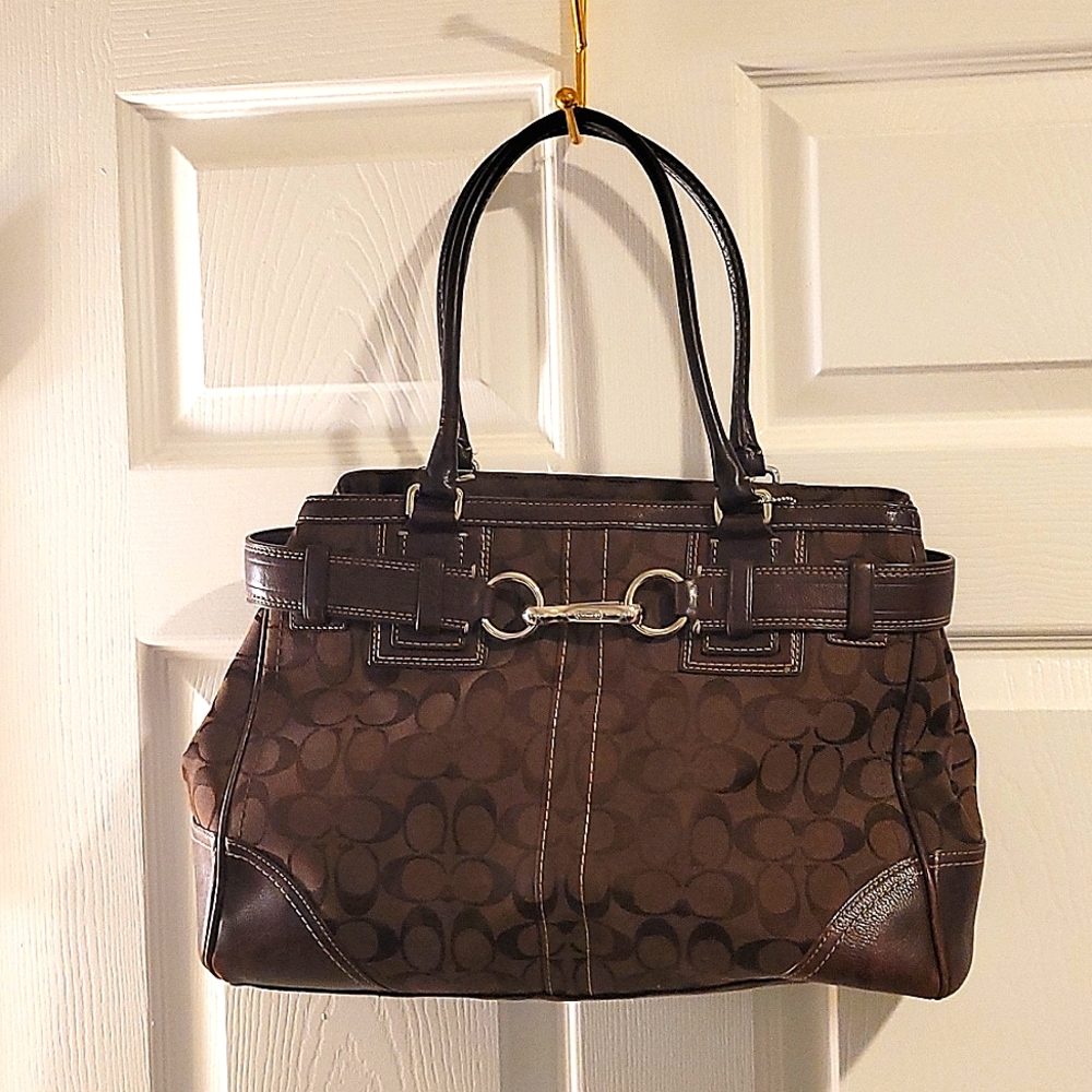 Coach brown canvas with leather accents shoulder bag